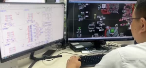 Engineer reviewing PCB assembly files for PCBA manufacturing