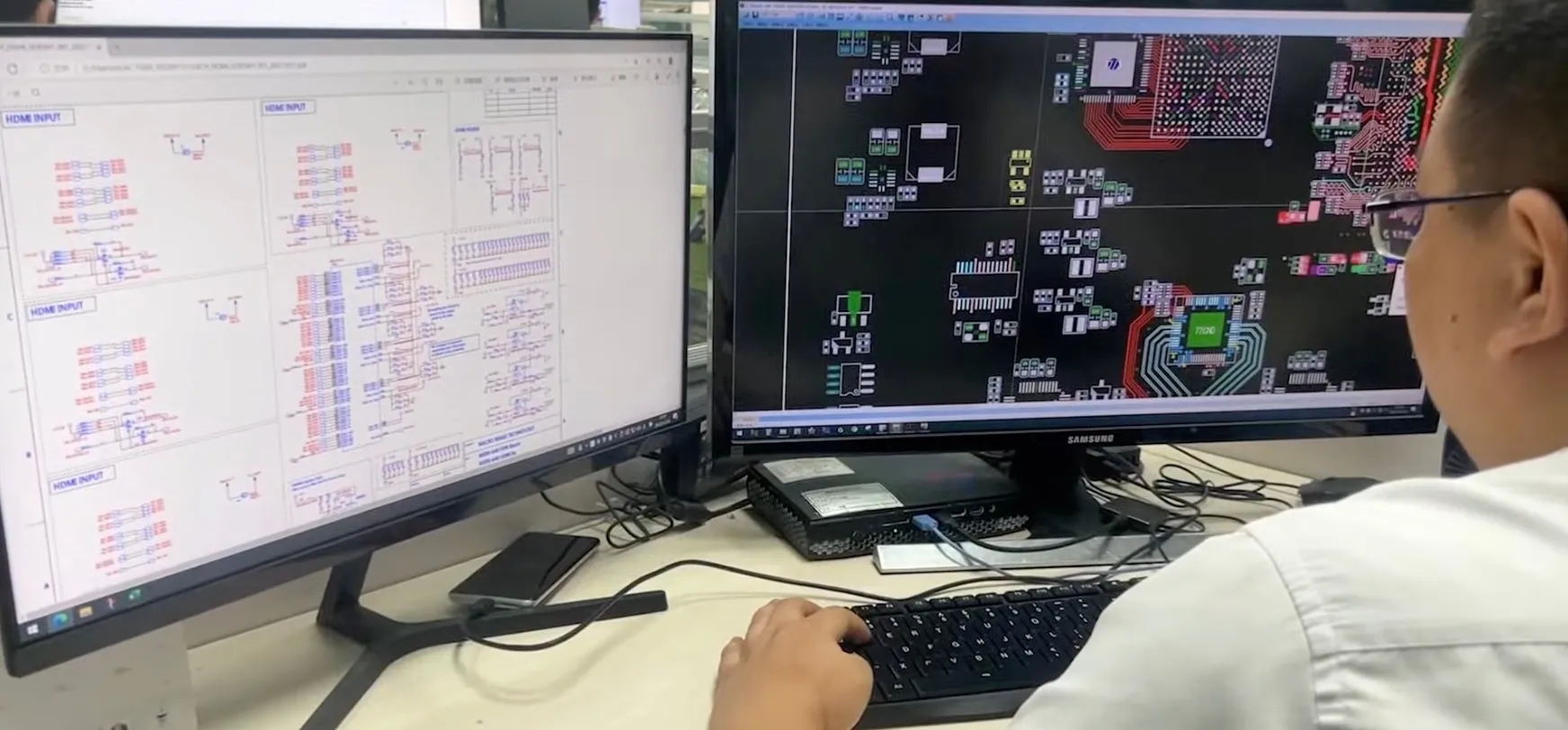 Engineer reviewing PCB assembly files for PCBA manufacturing