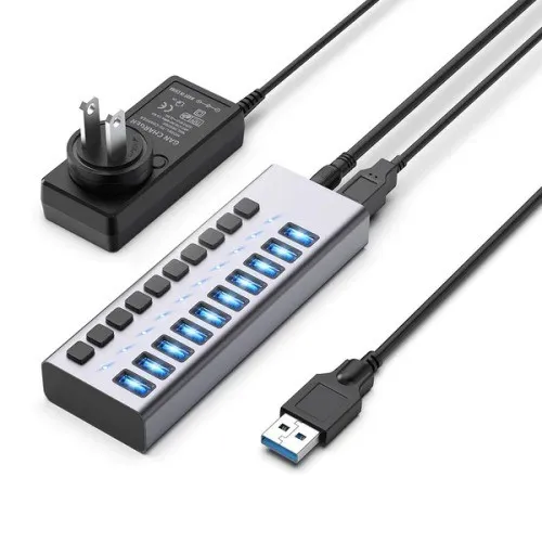 10 Port 10Gbps PD 100W USB3.2 Hub with Individual On:Off Switches Splitter