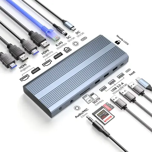 14-in-1 USB 3.2 Gen2 Dock Dual 4K@60Hz HDMI:DP 10Gbps Speed