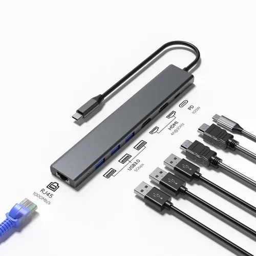 7-in-1 USB-C Hub with dual HDMI 4K@60Hz output, 100W
